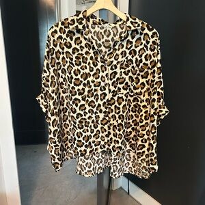 entro Leopard Print Button-Down Shirt in Beige and Brown